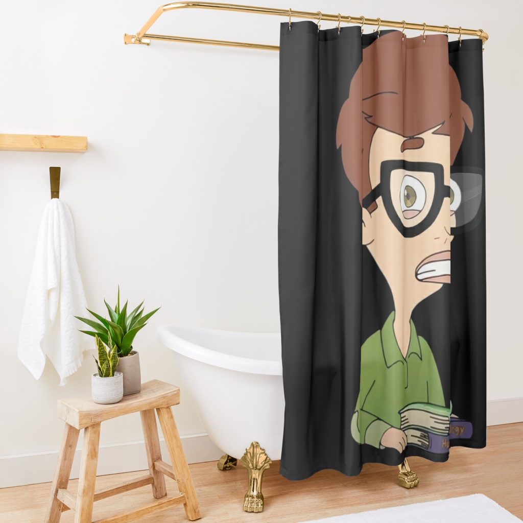 20203 Fan Art - Andrew Glouberman With Books - Big Mouth Shower Curtain Official Big Mouth Merch